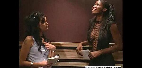  Interracial lesbian sex in elevator